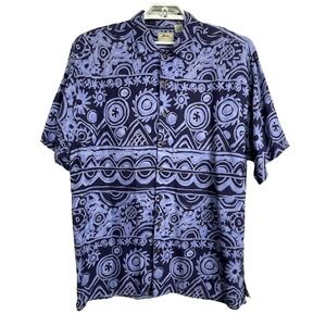 Hobie Vintage Hawaiian Shirt 1XT Blue Tropical Button Down Big Tall Aloha